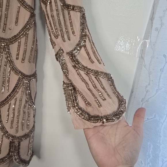 NBD Tristan Mini Dress in Gold & Nude Beader sequined embellished evening night - Picture 12 of 16